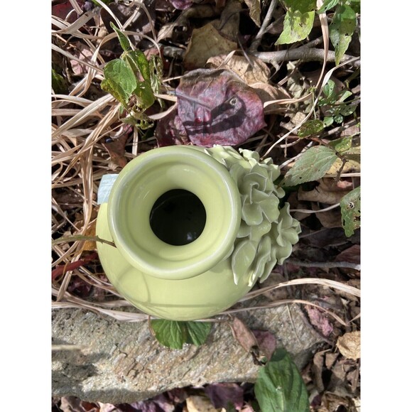 Seasons of Cannon Falls Vase Flora and Fauna Celedon Green Rose Raised Vase 5 in - Picture 5 of 8